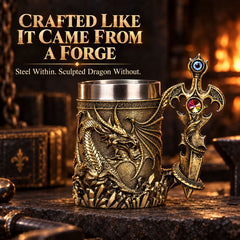 Medieval Dragon Sword Beer Mug – 3D Stainless Gothic Tankard 600ml