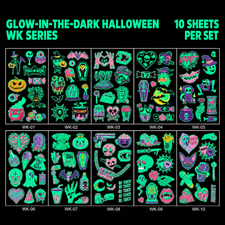 Glow-in-the-Dark Halloween Temporary Tattoos for Kids — Waterproof, Long-Lasting Party Stickers