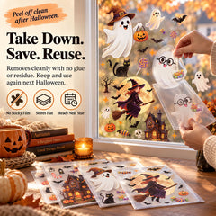 Halloween Window Clings — Reusable Static Stickers for Glass Doors and Windows
