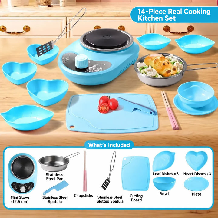 Kids Mini Stainless Steel Play Kitchen — Realistic Cooking Toy for Pretend Play