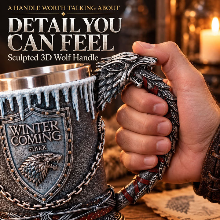 Game of Thrones Inspired Beer Mug – 3D Lion Handle Steel Tankard