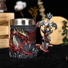 Medieval Dragon Sword Beer Mug – 3D Stainless Gothic Tankard 600ml