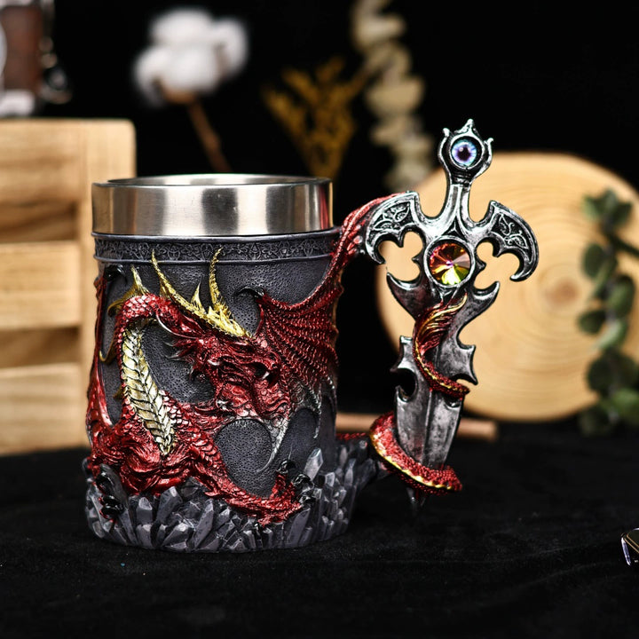 Medieval Dragon Sword Beer Mug – 3D Stainless Gothic Tankard 600ml