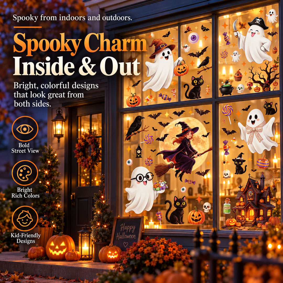 Halloween Window Clings — Reusable Static Stickers for Glass Doors and Windows