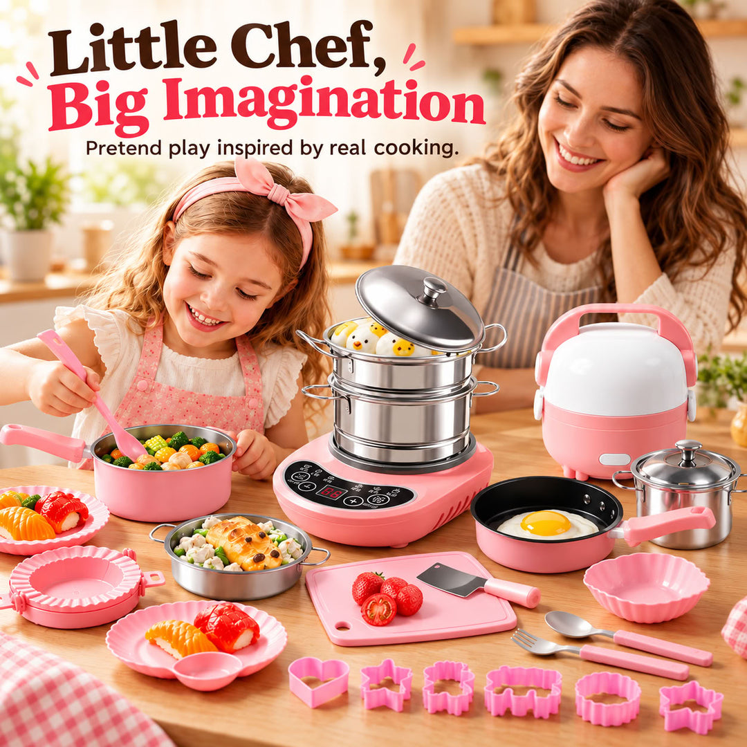 Kids Mini Stainless Steel Play Kitchen — Realistic Cooking Toy for Pretend Play