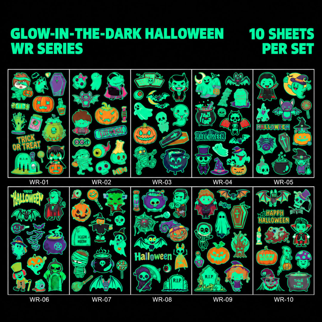 Glow-in-the-Dark Halloween Temporary Tattoos for Kids — Waterproof, Long-Lasting Party Stickers