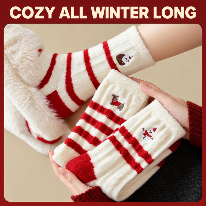 🎄🧦5 Pairs-Christmas Fuzzy Socks - Cute Crew Stocking Stuffer Gift Box Se