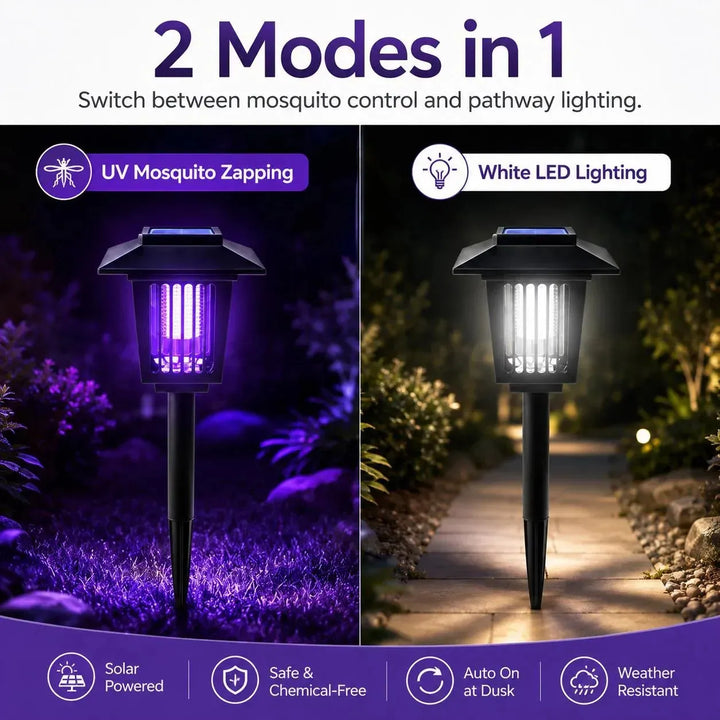 [2-Pack] 2-in-1 Solar Bug Zapper &amp; Decorative Outdoor LED Garden Light
