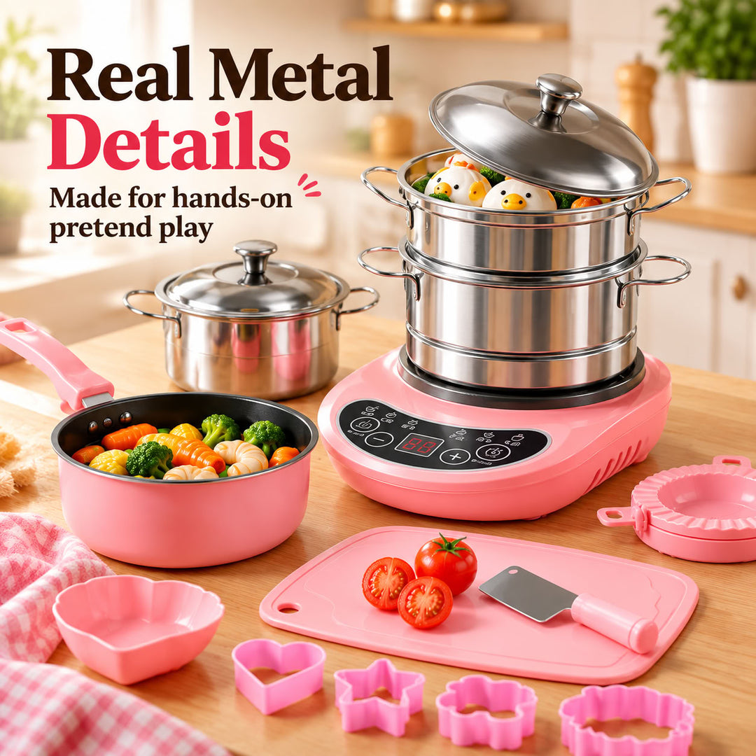 Kids Mini Stainless Steel Play Kitchen — Realistic Cooking Toy for Pretend Play