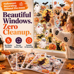 Halloween Window Clings — Reusable Static Stickers for Glass Doors and Windows
