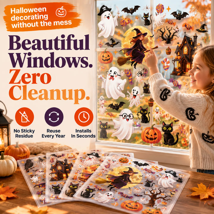 Halloween Window Clings — Reusable Static Stickers for Glass Doors and Windows