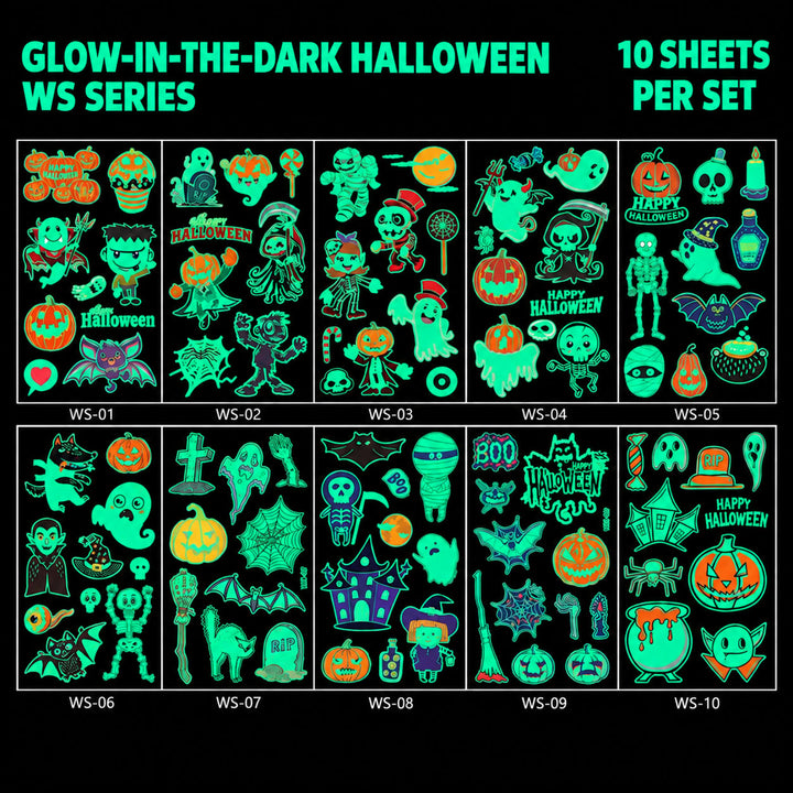 Glow-in-the-Dark Halloween Temporary Tattoos for Kids — Waterproof, Long-Lasting Party Stickers
