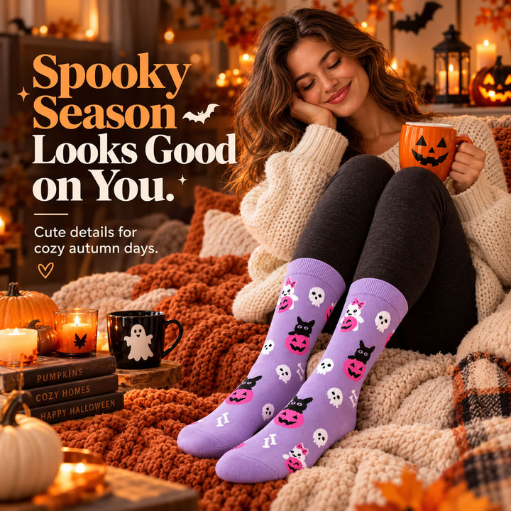 👻6-Pack Halloween Crew Socks — Cute Pumpkin Ghost Skeleton Novelty Socks🎃