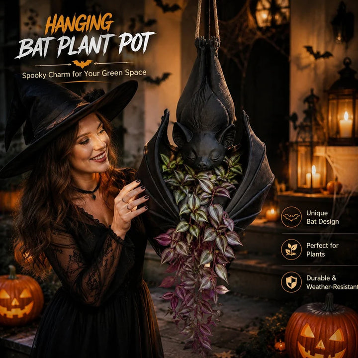 Spooky Bat Planter Hanger – Halloween Decor for Small Plants &amp; Dried Stems