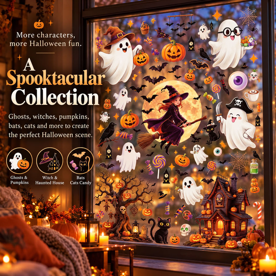 Halloween Window Clings — Reusable Static Stickers for Glass Doors and Windows