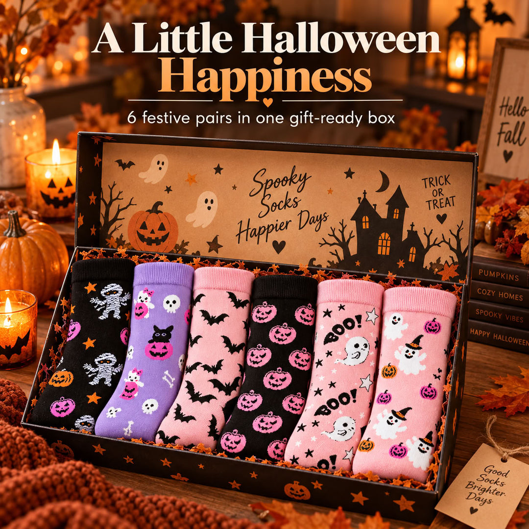 👻6-Pack Halloween Crew Socks — Cute Pumpkin Ghost Skeleton Novelty Socks🎃