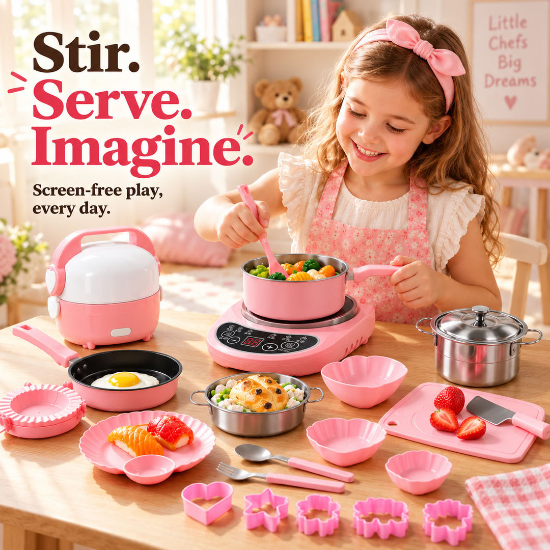 Kids Mini Stainless Steel Play Kitchen — Realistic Cooking Toy for Pretend Play