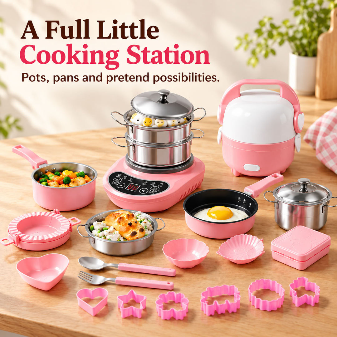 Kids Mini Stainless Steel Play Kitchen — Realistic Cooking Toy for Pretend Play