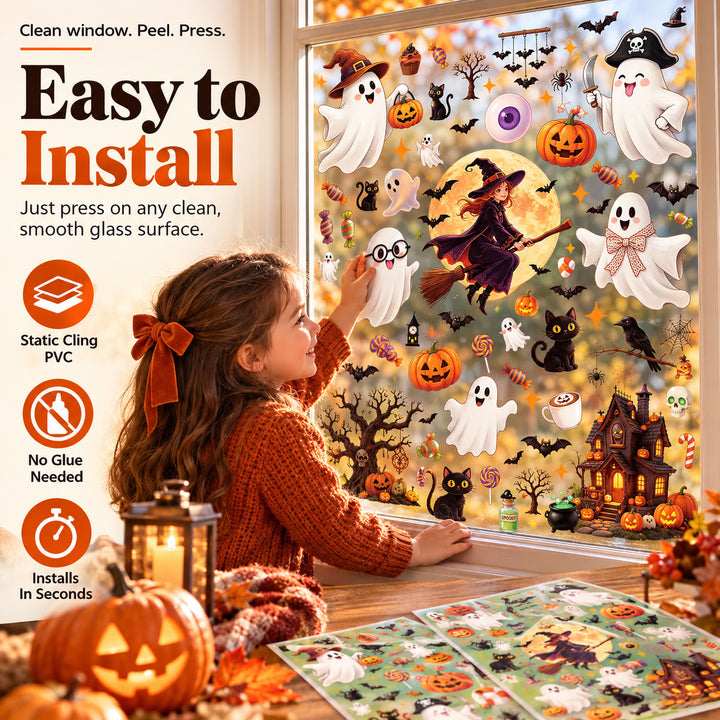 Halloween Window Clings — Reusable Static Stickers for Glass Doors and Windows