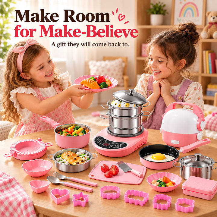 Kids Mini Stainless Steel Play Kitchen — Realistic Cooking Toy for Pretend Play