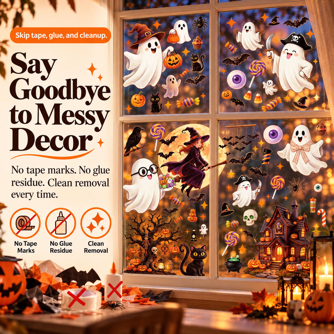 Halloween Window Clings — Reusable Static Stickers for Glass Doors and Windows