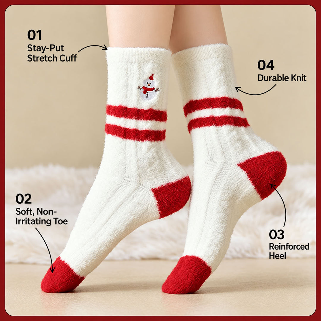 🎄🧦5 Pairs-Christmas Fuzzy Socks - Cute Crew Stocking Stuffer Gift Box Se