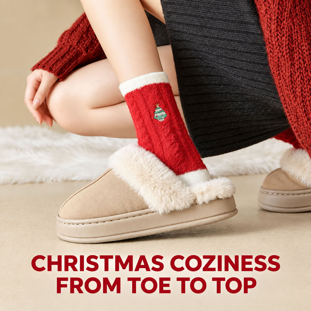 🎄🧦5 Pairs-Christmas Fuzzy Socks - Cute Crew Stocking Stuffer Gift Box Se