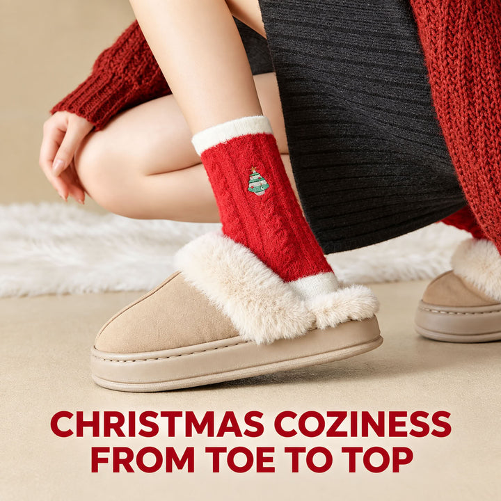 🎄🧦5 Pairs-Christmas Fuzzy Socks - Cute Crew Stocking Stuffer Gift Box Se