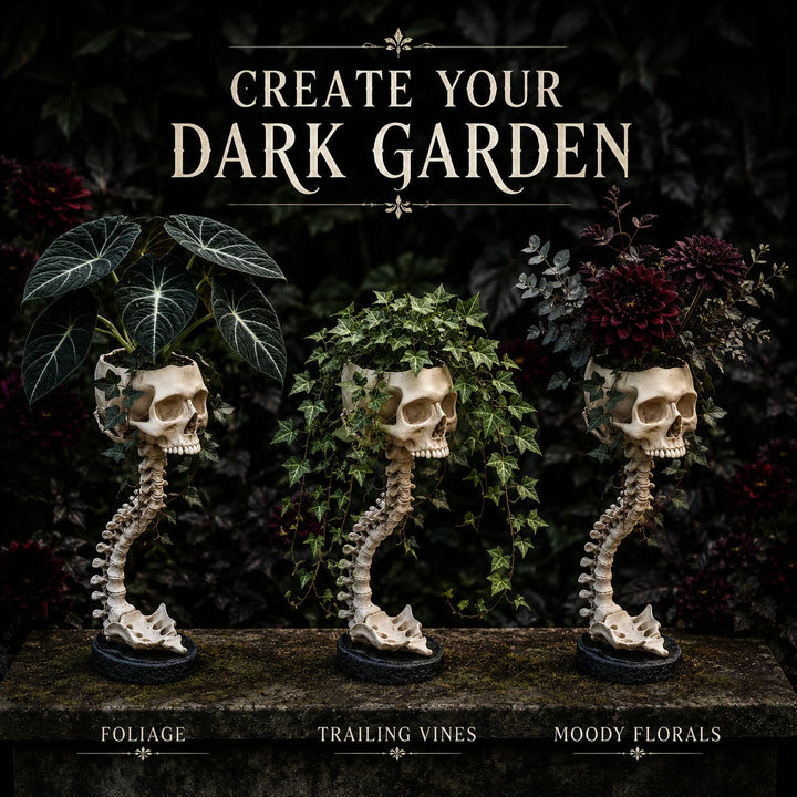 Skull Planter with Stand – Halloween Decor for Shelves