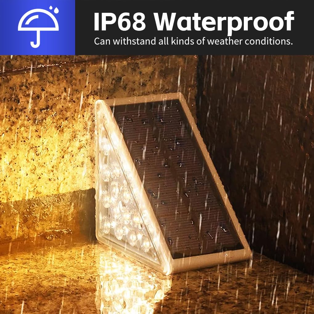 Solar Step Lights Outdoor - 4 Pack Warm White, IP67 Waterproof