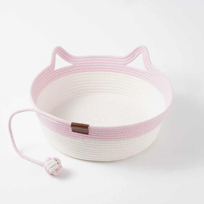 Handwoven Wicker Cat Basket – 2 Sizes, Toy &amp; Scratch‑Safe