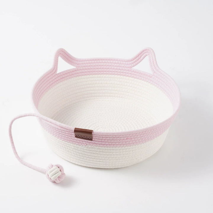Handwoven Wicker Cat Basket – 2 Sizes, Toy &amp; Scratch‑Safe