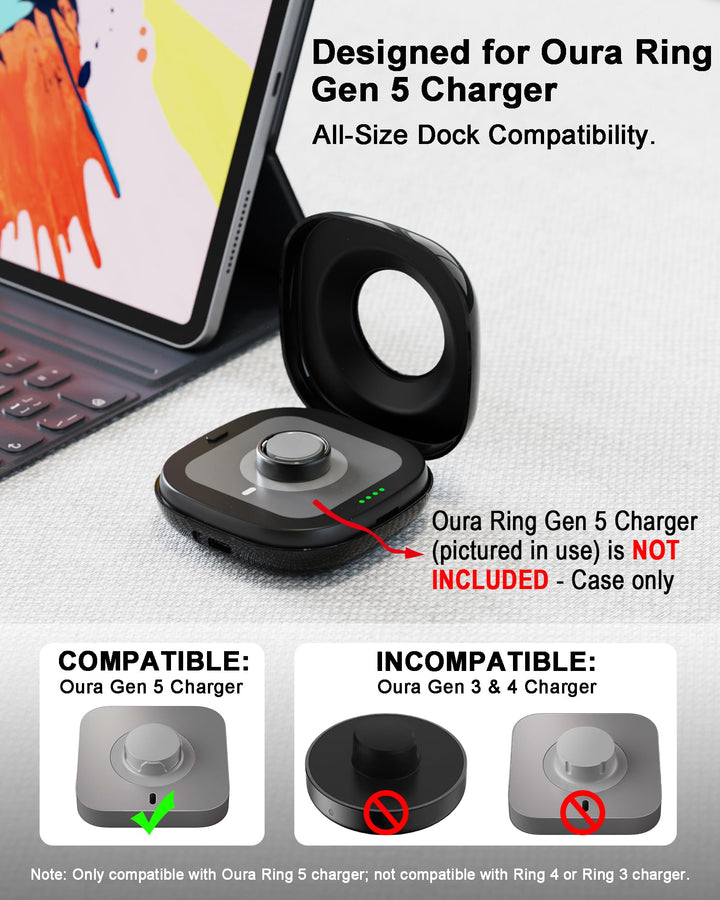 Portable Charging Case for Oura Ring 3/4/5 – 2000mAh, 10+ Charges