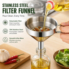 304 Stainless Steel Funnel with Removable Fine-Mesh Strainer