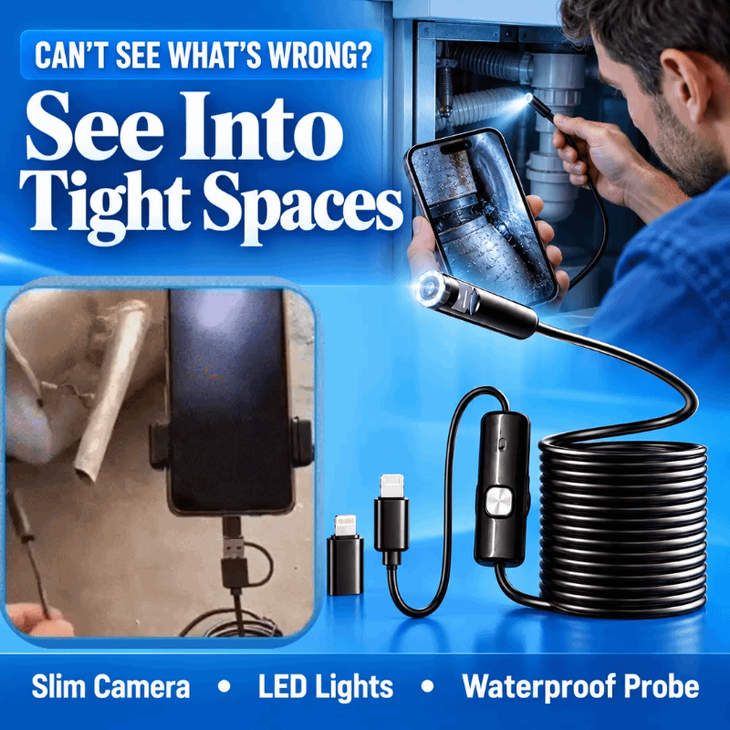 Plug-and-Play Endoscope Camera with Light – HD Inspection for Pipes &amp; Walls