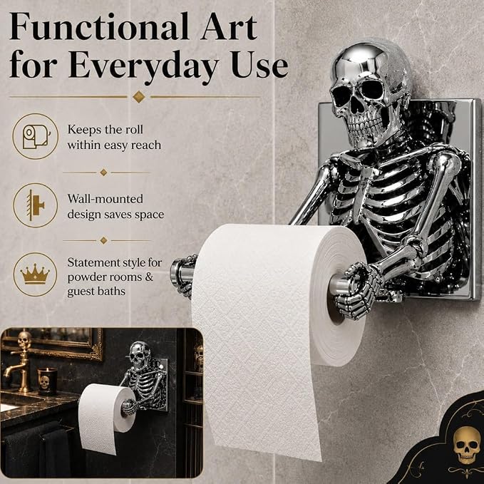 Wall-Mounted Skeleton Toilet Paper Holder - Resin Gothic Bath Decor