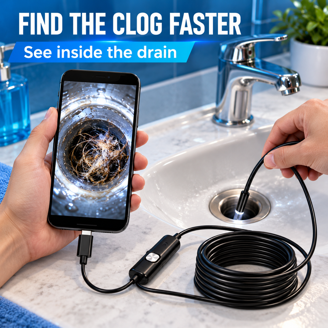 Plug-and-Play Endoscope Camera with Light – HD Inspection for Pipes &amp; Walls