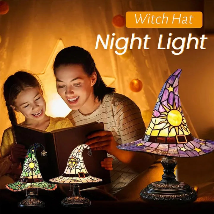 Vintage Witch Hat Stained-Glass Glow Ambient Night Light