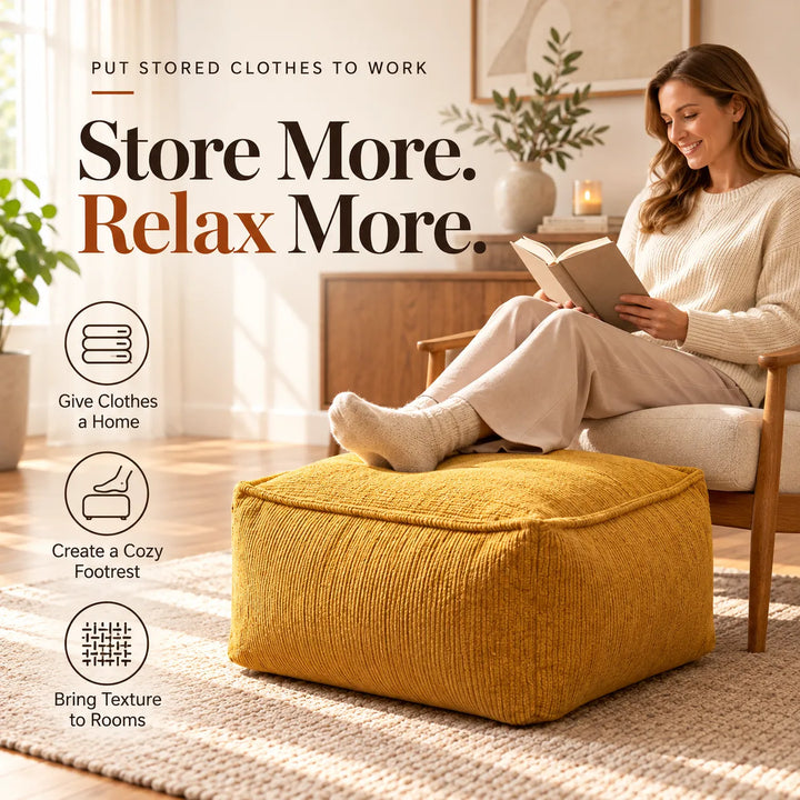 Corduroy Storage Ottoman Cover – Fill, Zip, and Sit