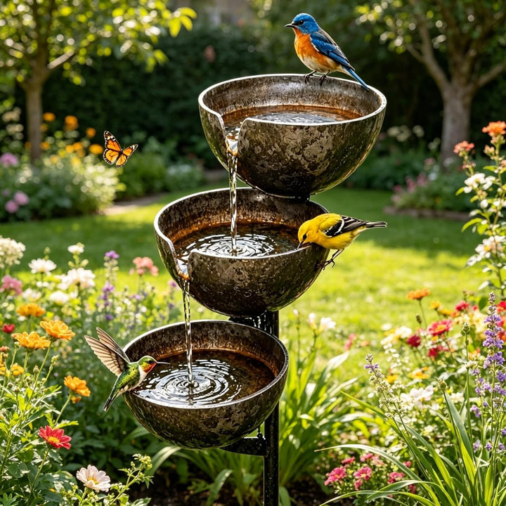 Metal Leaf Rain Catcher Bird Bath - Outdoor Garden Stakes