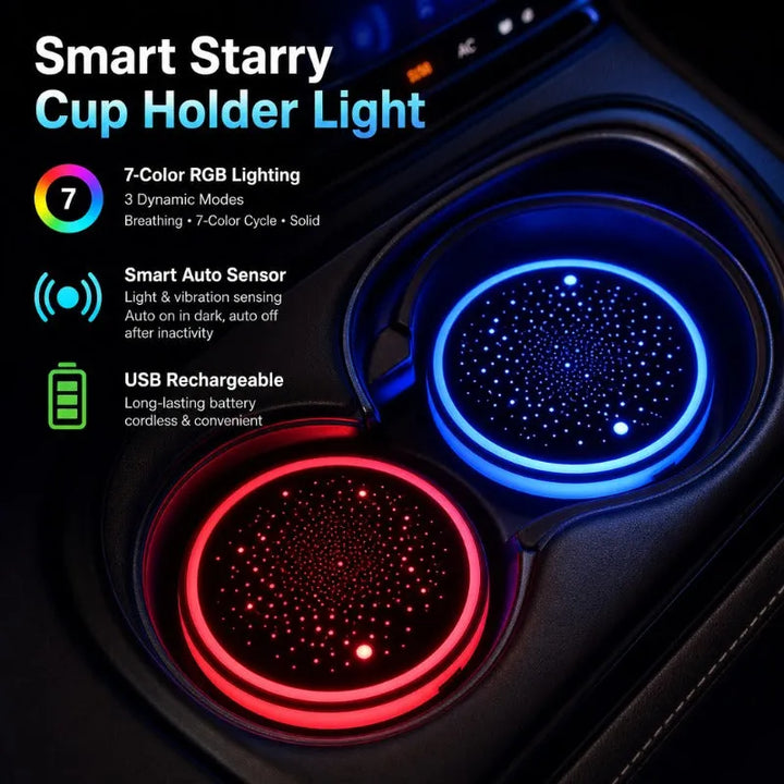 2PCS LED Car Cup Holder Coasters | Auto Sensor for Night Driving Safety