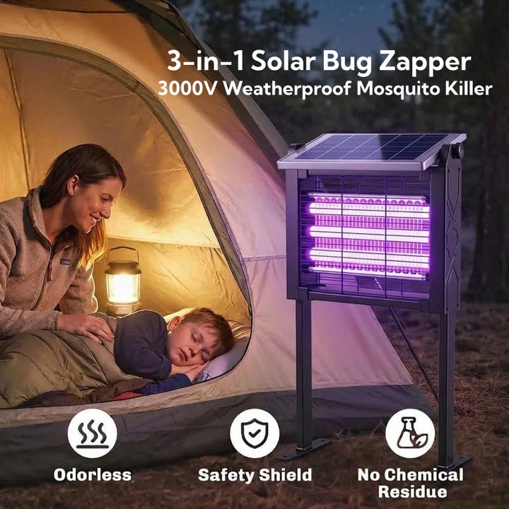 3-in-1 Solar Bug Zapper - 3000V Weatherproof Mosquito Killer