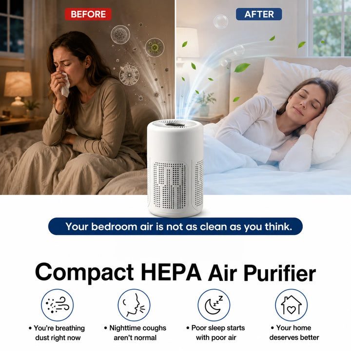HEPA Air Purifier w/ Filter &amp; Aroma Pad – Odor Free, Sleep-Friendly