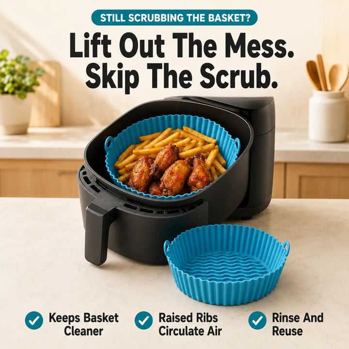 （2-Pack）Reusable Silicone Air Fryer Liners (2-Pack) - Nonstick Tray