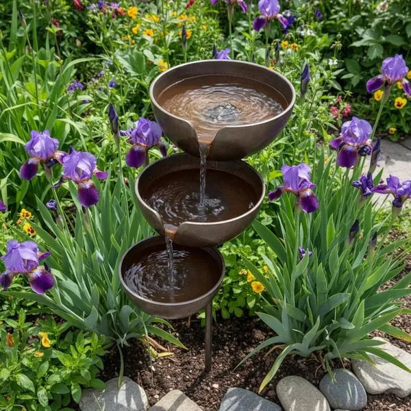 Metal Leaf Rain Catcher Bird Bath - Outdoor Garden Stakes