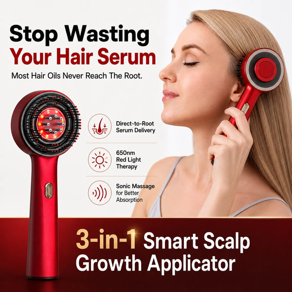 3-in-1 Red Light Scalp Massager: Electric Hair Growth Brush & Oil Applicator