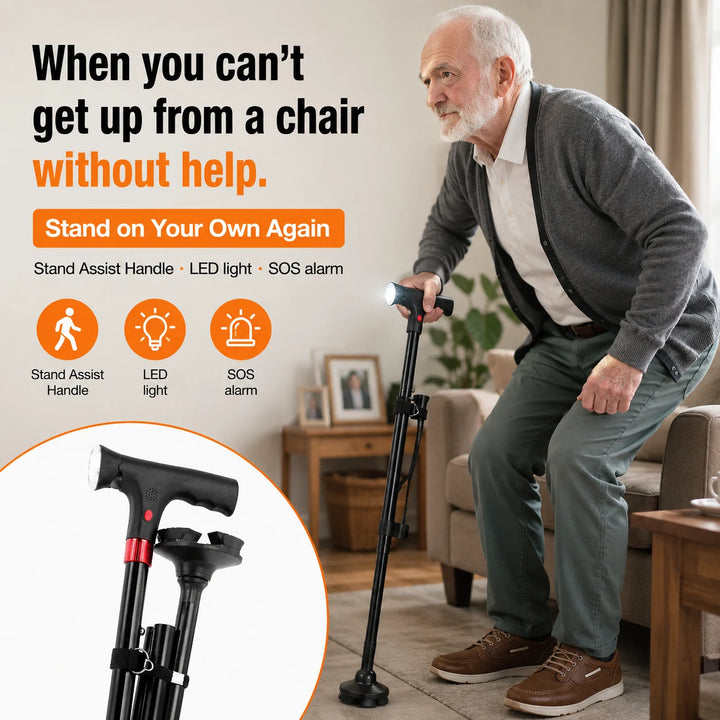 Smart Folding Safety Cane with LED Light &amp; SOS Alarm