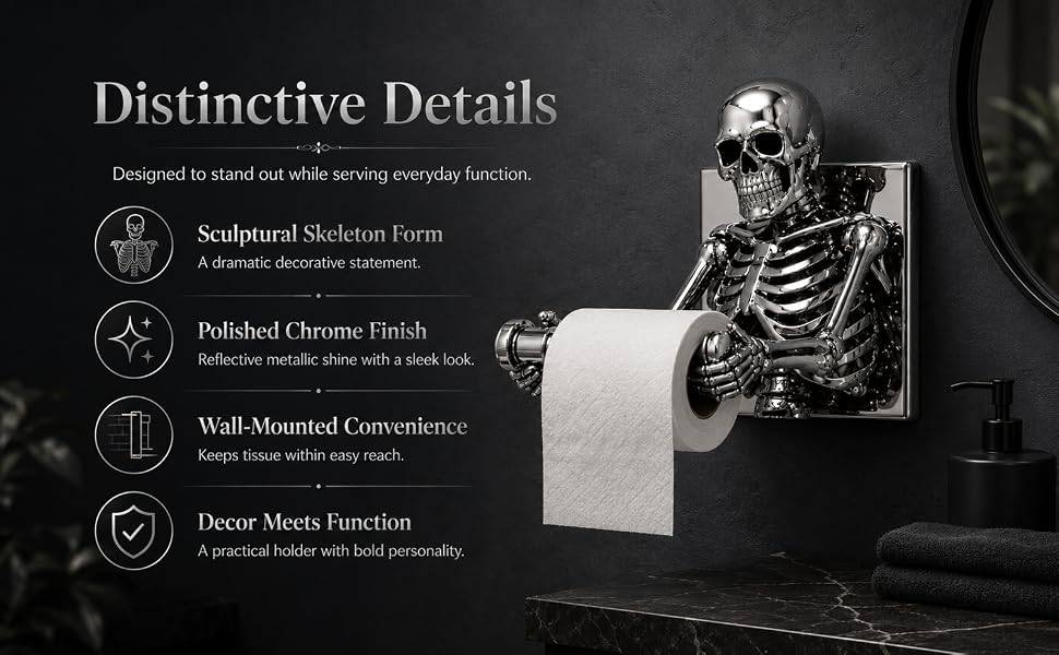 Wall-Mounted Skeleton Toilet Paper Holder - Resin Gothic Bath Decor