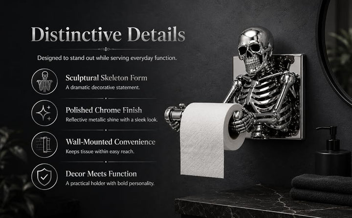 Wall-Mounted Skeleton Toilet Paper Holder - Resin Gothic Bath Decor
