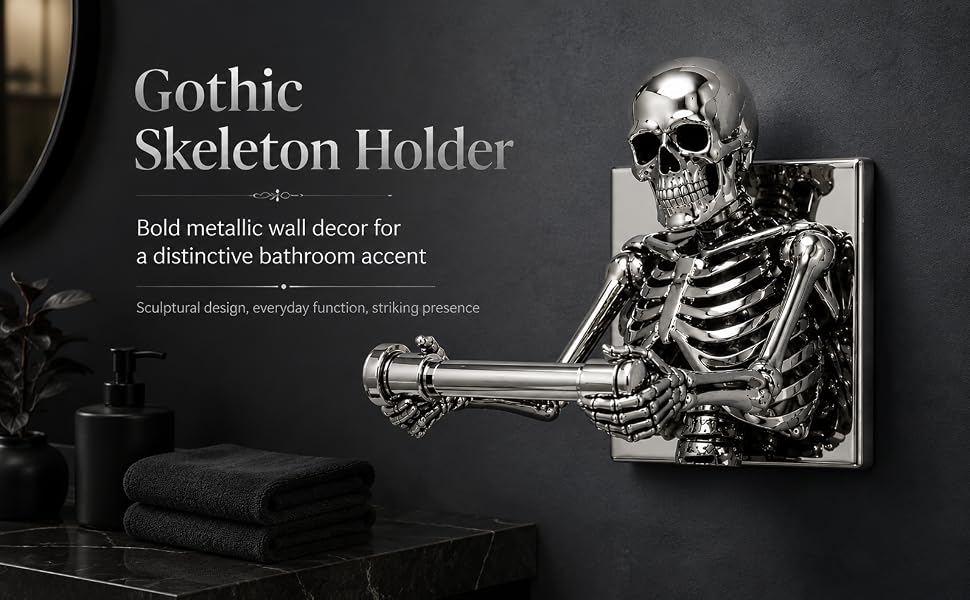 Wall-Mounted Skeleton Toilet Paper Holder - Resin Gothic Bath Decor